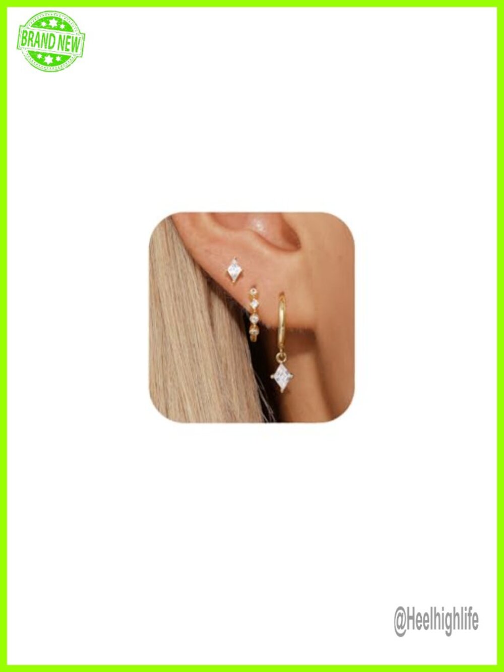 3 Pairs Hoop Earrings Set 14K Gold Plated CZ Studs Dangles Women